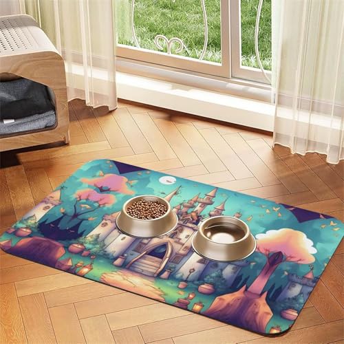 Classical Castle Haustier-Futtermatte, saugfähig, Leder, rutschfest, 40 x 60 cm, schnell trocknend, wasserdicht, waschbar, Napfunterlage von XZDAL