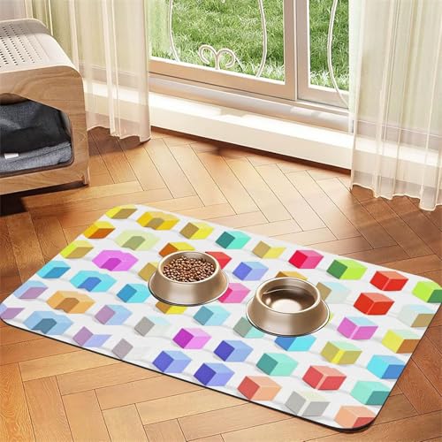 Colorful Cubes Haustier-Futtermatte, saugfähig, Leder, rutschfest, 30 x 45 cm, schnell trocknend, wasserdicht, waschbar, Napfunterlage Colorful Cubes Haustier-Futtermatte, saugfähig, Leder, rutschfest, 30 x 45 cm, schnell trocknend, wasserdicht, waschbar, Napfunterlage von XZDAL