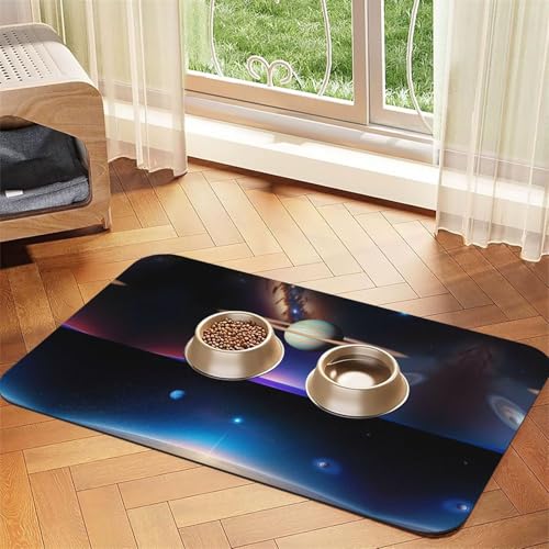 Cosmic Saturn Haustier-Futtermatte, saugfähig, Leder, rutschfest, 30 x 45 cm, schnell trocknend, wasserdicht, waschbar, Napfunterlage von XZDAL