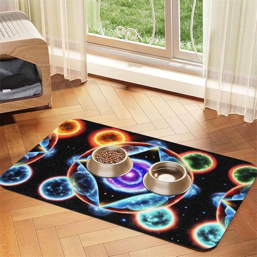 Cosmic Stars Haustier-Futtermatte, saugfähig, Leder, rutschfest, 30 x 45 cm, schnell trocknend, wasserdicht, waschbar, Napfunterlage von XZDAL