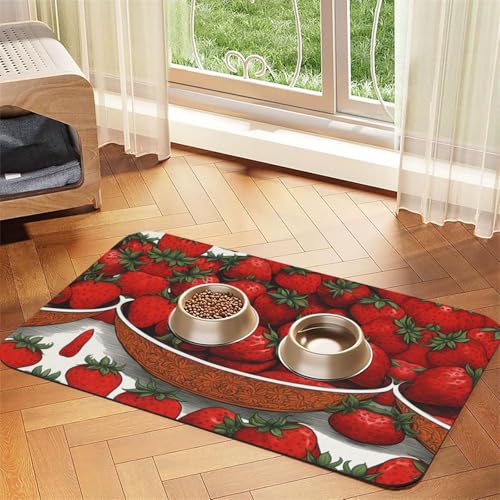 Cute Strawberries Haustier-Matte, saugfähig, Leder, rutschfest, 40 x 60 cm, schnell trocknend, wasserdicht, waschbar, Napfunterlage Cute Strawberries Haustier-Matte, saugfähig, Leder, rutschfest, 40 x 60 cm, schnell trocknend, wasserdicht, waschbar, Napfunterlage von XZDAL