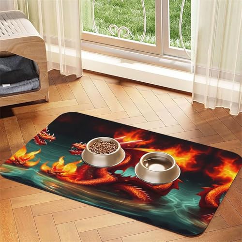 Dragon King in Fire Haustier-Futtermatte, saugfähig, Leder, rutschfest, 30 x 45 cm, schnell trocknend, wasserdicht, waschbar, Napfunterlage Dragon King in Fire Haustier-Futtermatte, saugfähig, Leder, rutschfest, 30 x 45 cm, schnell trocknend, wasserdicht, waschbar, Napfunterlage von XZDAL