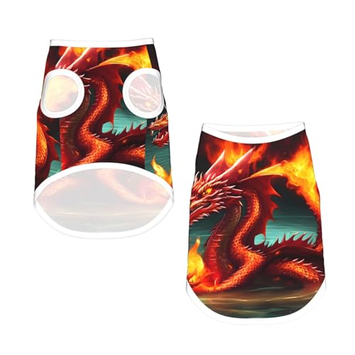 Dragon King in Fire Haustier-T-Shirt, atmungsaktiv, ärmellos, Größe S für kleine Hunde und Katzen, weich, bequem, stilvoll Dragon King in Fire Haustier-T-Shirt, atmungsaktiv, ärmellos, Größe S für kleine Hunde und Katzen, weich, bequem, stilvoll von XZDAL