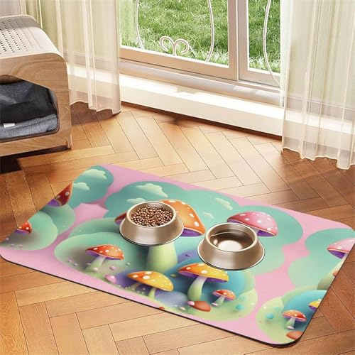 Dreamy Little Mushroom Haustier-Futtermatte, saugfähig, Leder, rutschfest, 40 x 60 cm, schnell trocknend, wasserdicht, waschbar, Napfunterlage Dreamy Little Mushroom Haustier-Futtermatte, saugfähig, Leder, rutschfest, 40 x 60 cm, schnell trocknend, wasserdicht, waschbar, Napfunterlage von XZDAL