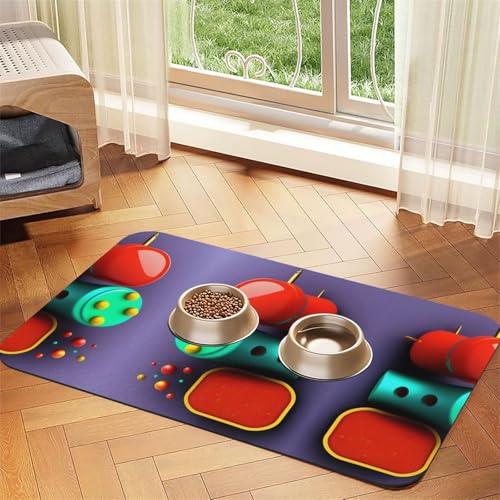 Dreidimensionale Objekte, saugfähiges Leder, rutschfeste Futtermatte, 40 x 60 cm, schnell trocknend, wasserdicht, waschbar, Napfunterlage von XZDAL