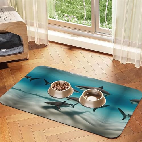 Fish in the deep sea Haustier-Futtermatte, saugfähig, Leder, rutschfest, 40 x 60 cm, schnell trocknend, wasserdicht, waschbar, Napfunterlage von XZDAL