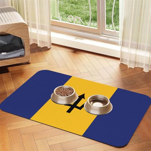 Flagge von Barbados Haustier-Futtermatte, saugfähig, Leder, rutschfest, 40 x 60 cm, schnell trocknend, wasserdicht, waschbar, Napfunterlage von XZDAL