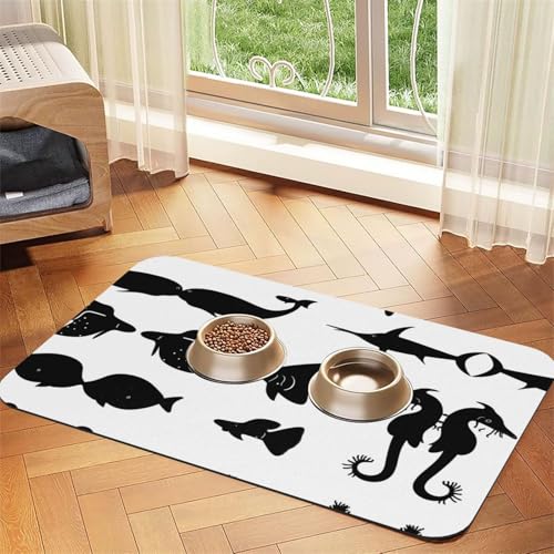 Futtermatte für Haustiere, saugfähig, Leder, 40 x 60 cm, schnell trocknend, wasserdicht, waschbar, Schwarz und Weiß von XZDAL