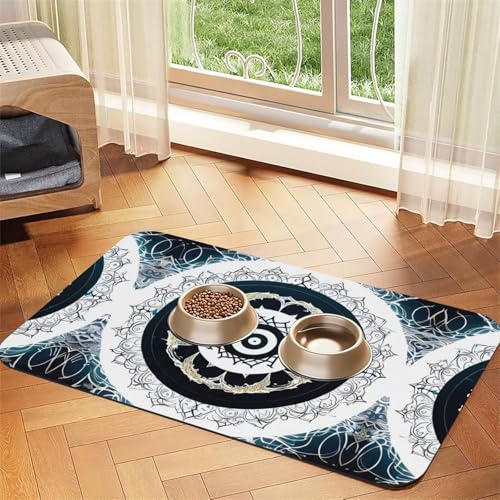 Futternapfmatte, rund, Totem-Design, saugfähig, Leder, rutschfest, 30 x 45 cm, schnell trocknend, wasserdicht, waschbar, Schwarz und Weiß von XZDAL