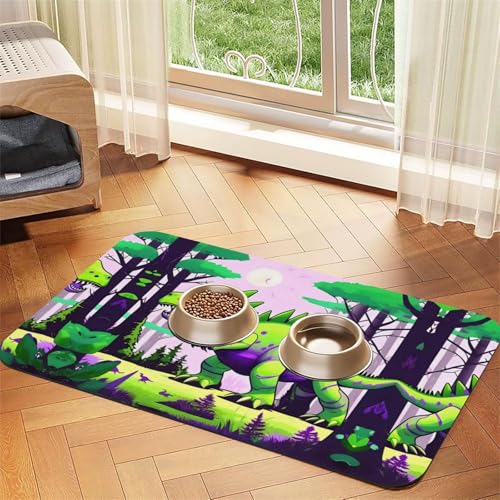 Grüner Dinosaurier-Haustier-Futtermatte, saugfähig, Leder, rutschfest, 30 x 45 cm, schnell trocknend, wasserdicht, waschbar, Napfunterlage Grüner Dinosaurier-Haustier-Futtermatte, saugfähig, Leder, rutschfest, 30 x 45 cm, schnell trocknend, wasserdicht, waschbar, Napfunterlage von XZDAL
