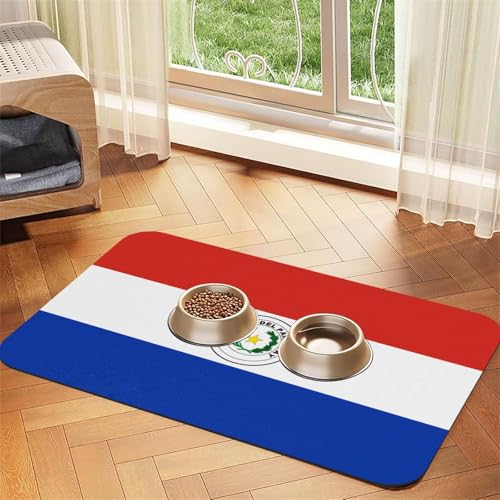 Haustier-Futtermatte mit Flagge von Paraguay, saugfähig, Leder, rutschfest, 30 x 45 cm, schnell trocknend, wasserdicht, waschbar, Napfunterlage von XZDAL