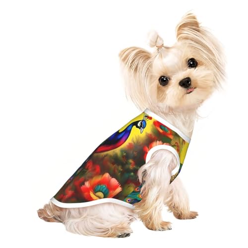Haustier-T-Shirt mit Pfauenblumen, atmungsaktiv, ärmellos, Größe L, für kleine Hunde und Katzen, weich, bequem, stilvoll Haustier-T-Shirt mit Pfauenblumen, atmungsaktiv, ärmellos, Größe L, für kleine Hunde und Katzen, weich, bequem, stilvoll von XZDAL