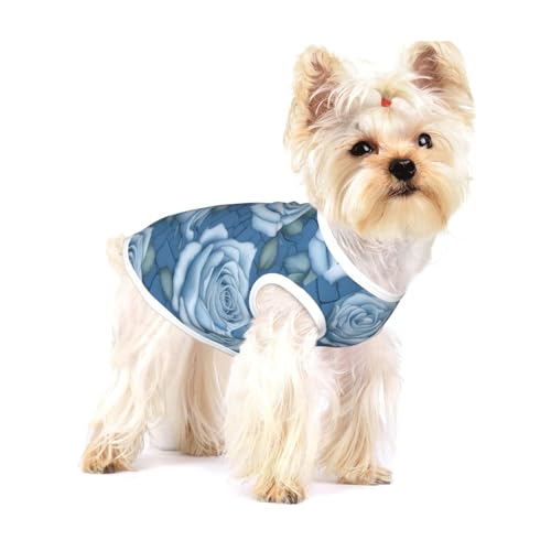 Hundeweste aus Baumwolle, Motiv: schöne Rosen auf blauem Hintergrund, Größe S, atmungsaktiv, bequem, stilvolle Bekleidung für Haustiere Hundeweste aus Baumwolle, Motiv: schöne Rosen auf blauem Hintergrund, Größe S, atmungsaktiv, bequem, stilvolle Bekleidung für Haustiere von XZDAL