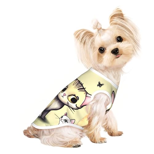 Katzen- und Schmetterlings-Haustier-T-Shirt, atmungsaktiv, ärmellos, Größe S für kleine Hunde und Katzen, weich, bequem, stilvoll Katzen- und Schmetterlings-Haustier-T-Shirt, atmungsaktiv, ärmellos, Größe S für kleine Hunde und Katzen, weich, bequem, stilvoll von XZDAL