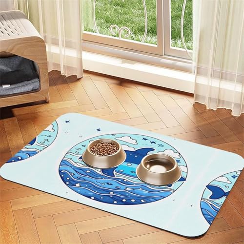 Kleine Wale schwimmende Haustier-Futtermatte, saugfähig, Leder, rutschfest, 30 x 45 cm, schnell trocknend, wasserdicht, waschbar, Napfunterlage Kleine Wale schwimmende Haustier-Futtermatte, saugfähig, Leder, rutschfest, 30 x 45 cm, schnell trocknend, wasserdicht, waschbar, Napfunterlage von XZDAL