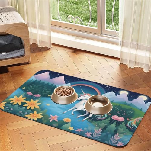 Laufende Einhörner für Haustiere, saugfähig, Leder, rutschfest, 30 x 45 cm, schnell trocknend, wasserdicht, waschbar, Napfunterlage Laufende Einhörner für Haustiere, saugfähig, Leder, rutschfest, 30 x 45 cm, schnell trocknend, wasserdicht, waschbar, Napfunterlage von XZDAL