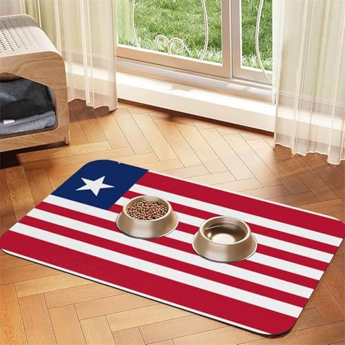 Liberianische Flagge, saugfähiges Leder, rutschfeste Futtermatte, 40 x 60 cm, schnell trocknend, wasserdicht, waschbar, Napfunterlage von XZDAL