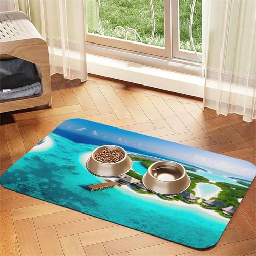 Maldives Scenery Haustier-Futtermatte, saugfähig, Leder, rutschfest, 40 x 60 cm, schnell trocknend, wasserdicht, waschbar, Napfunterlage Maldives Scenery Haustier-Futtermatte, saugfähig, Leder, rutschfest, 40 x 60 cm, schnell trocknend, wasserdicht, waschbar, Napfunterlage von XZDAL