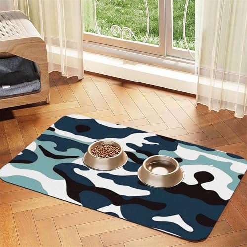 Marine-Camouflage-Haustiermatte, saugfähig, Leder, rutschfest, 30 x 45 cm, schnell trocknend, wasserdicht, waschbar, Napfunterlage Marine-Camouflage-Haustiermatte, saugfähig, Leder, rutschfest, 30 x 45 cm, schnell trocknend, wasserdicht, waschbar, Napfunterlage von XZDAL