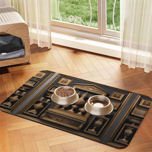 Museum Treasures Haustier-Futtermatte, saugfähig, Leder, rutschfest, 40 x 60 cm, schnell trocknend, wasserdicht, waschbar, Napfunterlage von XZDAL