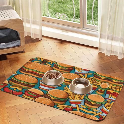 Niedliche Burger-Pommes Frites, saugfähiges Leder, rutschfeste Futtermatte, 30 x 45 cm, schnell trocknend, wasserdicht, waschbar, Napfunterlage Niedliche Burger-Pommes Frites, saugfähiges Leder, rutschfeste Futtermatte, 30 x 45 cm, schnell trocknend, wasserdicht, waschbar, Napfunterlage von XZDAL