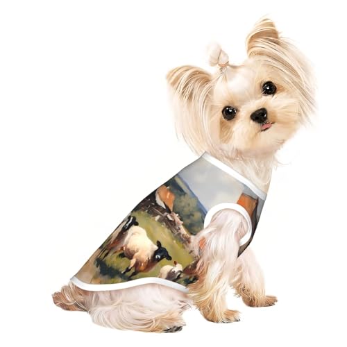 Niedliches Bauernhoftier-T-Shirt für Haustiere, atmungsaktiv, ärmellos, Größe L, für kleine Hunde und Katzen, weich, bequem, stilvoll von XZDAL