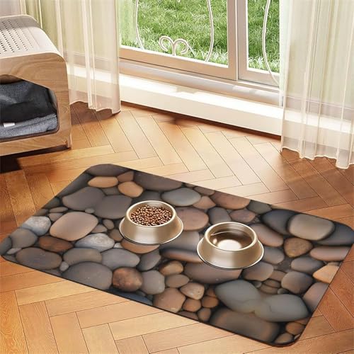 Pebbles in the beach Haustiermatte, saugfähig, Leder, rutschfest, 40 x 60 cm, schnell trocknend, wasserdicht, waschbar, Napfunterlage von XZDAL