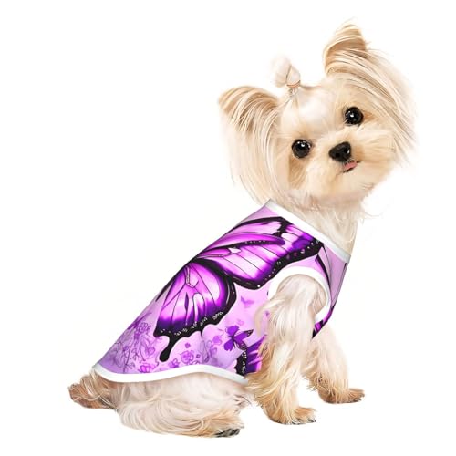 Purple Butterfly Haustier-T-Shirt, atmungsaktiv, ärmellos, Größe S für kleine Hunde und Katzen, weich, bequem, stilvoll Purple Butterfly Haustier-T-Shirt, atmungsaktiv, ärmellos, Größe S für kleine Hunde und Katzen, weich, bequem, stilvoll von XZDAL