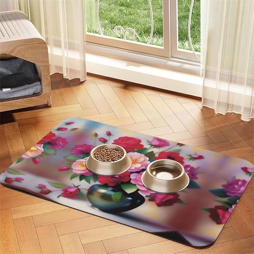 Romance Blooms Haustier-Futtermatte, saugfähig, Leder, rutschfest, 40 x 60 cm, schnell trocknend, wasserdicht, waschbar, Napfunterlage Romance Blooms Haustier-Futtermatte, saugfähig, Leder, rutschfest, 40 x 60 cm, schnell trocknend, wasserdicht, waschbar, Napfunterlage von XZDAL