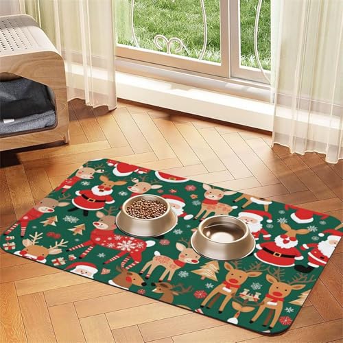 Saugfähige Futtermatte aus Leder, Motiv: Weihnachtsmann und Weihnachtsmann, rutschfest, 40 x 60 cm, schnell trocknend, wasserdicht, waschbar, Napfunterlage Saugfähige Futtermatte aus Leder, Motiv: Weihnachtsmann und Weihnachtsmann, rutschfest, 40 x 60 cm, schnell trocknend, wasserdicht, waschbar, Napfunterlage von XZDAL