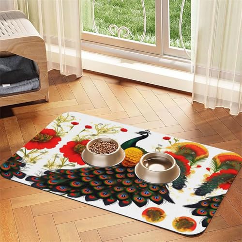 Saugfähige Futtermatte aus Leder, Pfauenrot, 40 x 60 cm, schnell trocknend, wasserdicht, waschbar, Napfunterlage von XZDAL