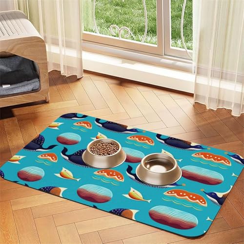 Saugfähige Futtermatte aus Leder, tropisches Fischmuster, 30 x 45 cm, schnell trocknend, wasserdicht, waschbar, Napfunterlage Saugfähige Futtermatte aus Leder, tropisches Fischmuster, 30 x 45 cm, schnell trocknend, wasserdicht, waschbar, Napfunterlage von XZDAL
