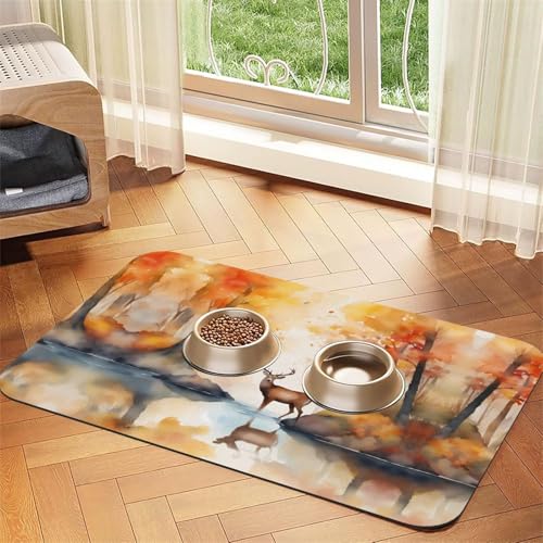 Schöne Hirsch-Futtermatte, saugfähig, Leder, rutschfest, 40 x 60 cm, schnell trocknend, wasserdicht, waschbar, Napfunterlage von XZDAL