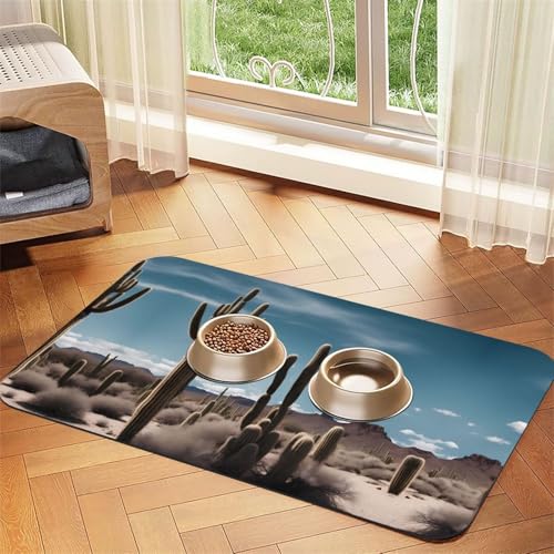 Schöne Kaktus-Futtermatte für Haustiere, saugfähig, Leder, rutschfest, 40 x 60 cm, schnell trocknend, wasserdicht, waschbar, Napfunterlage Schöne Kaktus-Futtermatte für Haustiere, saugfähig, Leder, rutschfest, 40 x 60 cm, schnell trocknend, wasserdicht, waschbar, Napfunterlage von XZDAL