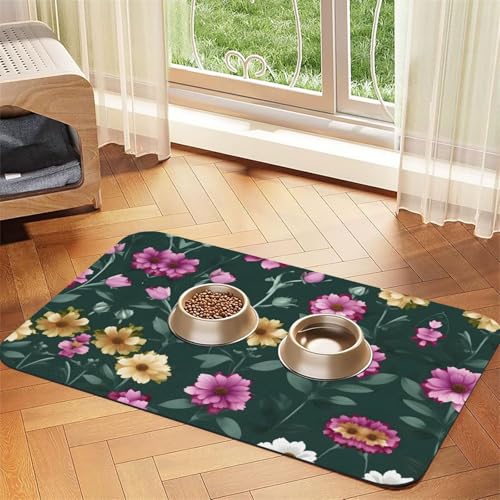 Schöne lila Blumen Haustier saugfähige Leder rutschfeste Futtermatte 40 x 60 cm, schnell trocknend, wasserdicht, waschbar, Napfunterlage Schöne lila Blumen Haustier saugfähige Leder rutschfeste Futtermatte 40 x 60 cm, schnell trocknend, wasserdicht, waschbar, Napfunterlage von XZDAL