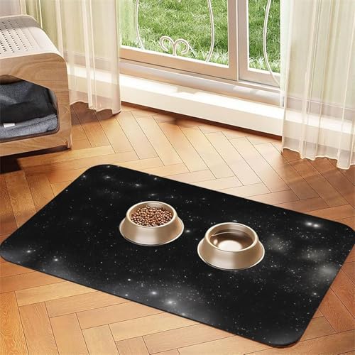 Schwarze und weiße Galaxie-Haustier-Futtermatte, saugfähig, Leder, rutschfest, 40 x 60 cm, schnell trocknend, wasserdicht, waschbar, Napfunterlage Schwarze und weiße Galaxie-Haustier-Futtermatte, saugfähig, Leder, rutschfest, 40 x 60 cm, schnell trocknend, wasserdicht, waschbar, Napfunterlage von XZDAL