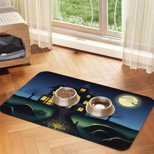 Spooky Night Haustier-Futtermatte, saugfähig, Leder, rutschfest, 40 x 60 cm, schnell trocknend, wasserdicht, waschbar, Napfunterlage Spooky Night Haustier-Futtermatte, saugfähig, Leder, rutschfest, 40 x 60 cm, schnell trocknend, wasserdicht, waschbar, Napfunterlage von XZDAL