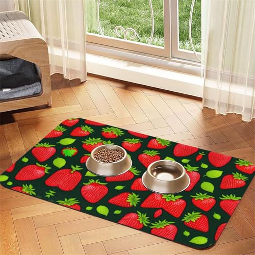 Standard-förmige Erdbeeren-Haustier-Futtermatte, saugfähig, Leder, rutschfest, 30 x 45 cm, schnell trocknend, wasserdicht, waschbar, Napfunterlage von XZDAL
