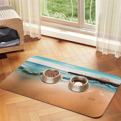 Strandlandschaft Haustier-Futtermatte, saugfähig, Leder, rutschfest, 40 x 60 cm, schnell trocknend, wasserdicht, waschbar, Napfunterlage Strandlandschaft Haustier-Futtermatte, saugfähig, Leder, rutschfest, 40 x 60 cm, schnell trocknend, wasserdicht, waschbar, Napfunterlage von XZDAL