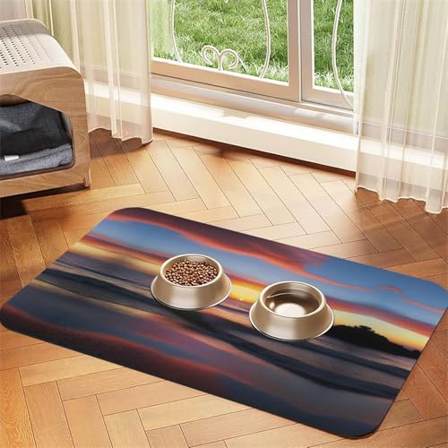 Sunrise Bliss Haustier-Futtermatte, saugfähig, Leder, rutschfest, 30 x 45 cm, schnell trocknend, wasserdicht, waschbar, Napfunterlage Sunrise Bliss Haustier-Futtermatte, saugfähig, Leder, rutschfest, 30 x 45 cm, schnell trocknend, wasserdicht, waschbar, Napfunterlage von XZDAL