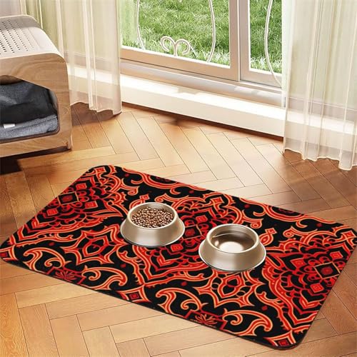 Symmetrisches Muster von Batik Pet Absorbent Leather Non-Slip Feeding Mat 30x45cm, Quick Drying, Waterproof, Washable Bowl Mat von XZDAL
