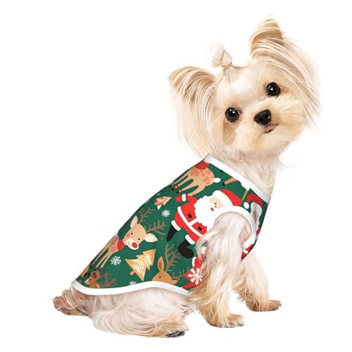 T-Shirt mit Weihnachtsmann und Weihnachts-Hirsch, atmungsaktiv, ärmellos, Größe L, für kleine Hunde und Katzen, weich, bequem, stilvoll T-Shirt mit Weihnachtsmann und Weihnachts-Hirsch, atmungsaktiv, ärmellos, Größe L, für kleine Hunde und Katzen, weich, bequem, stilvoll von XZDAL