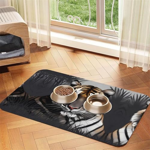 Tiger at Rest Haustier-Futtermatte, saugfähig, Leder, rutschfest, 30 x 45 cm, schnell trocknend, wasserdicht, waschbar, Napfunterlage von XZDAL