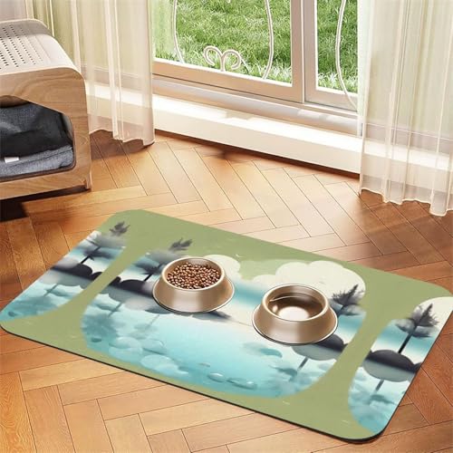 Tranquil Lakes Haustier-Futtermatte, saugfähig, Leder, rutschfest, 30 x 45 cm, schnell trocknend, wasserdicht, waschbar, Napfunterlage von XZDAL