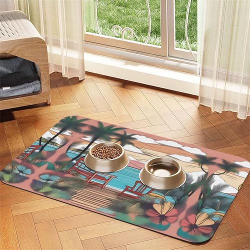 Travel Bliss Haustier-Futtermatte, saugfähig, Leder, rutschfest, 30 x 45 cm, schnell trocknend, wasserdicht, waschbar, Napfunterlage von XZDAL