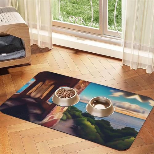 Travel Dreams Haustier-Futtermatte, saugfähig, Leder, rutschfest, 30 x 45 cm, schnell trocknend, wasserdicht, waschbar, Napfunterlage von XZDAL