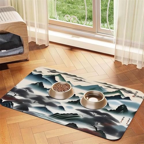 Wolken und Berge Haustier-Futtermatte, saugfähig, Leder, rutschfest, 40 x 60 cm, schnell trocknend, wasserdicht, waschbar, Napfunterlage von XZDAL