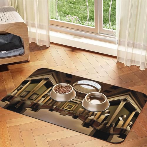 aMuseum Treasures Haustier-Futtermatte, saugfähig, Leder, rutschfest, 30 x 45 cm, schnell trocknend, wasserdicht, waschbar, Napfunterlage von XZDAL