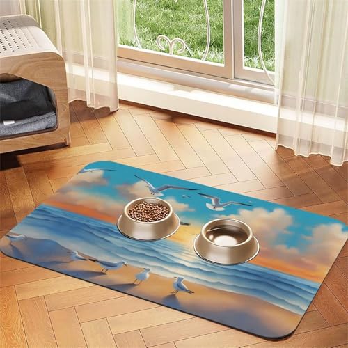 seagulls by the sea Haustier-Matte, saugfähig, Leder, rutschfest, 30 x 45 cm, schnell trocknend, wasserdicht, waschbar, Napfunterlage von XZDAL