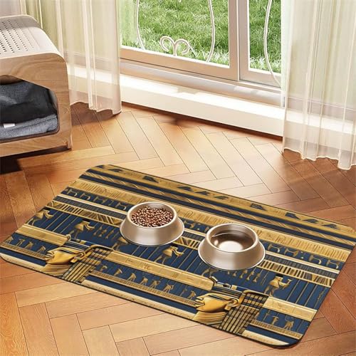 Ägyptische pharaonische Fresken Haustier-Tischset, saugfähig, Leder, 30 x 45 cm, schönes Design, Katzen- und Hundenapfmatte, tragbare Aufbewahrung von XZDZWK